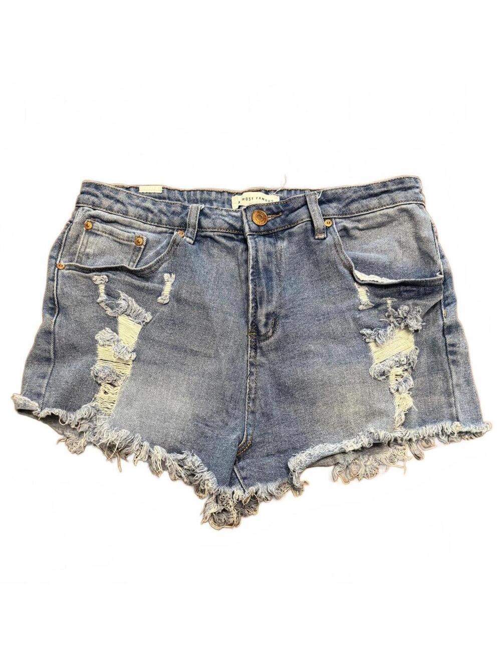 Distressed Denim Shorts with Frayed Hem
